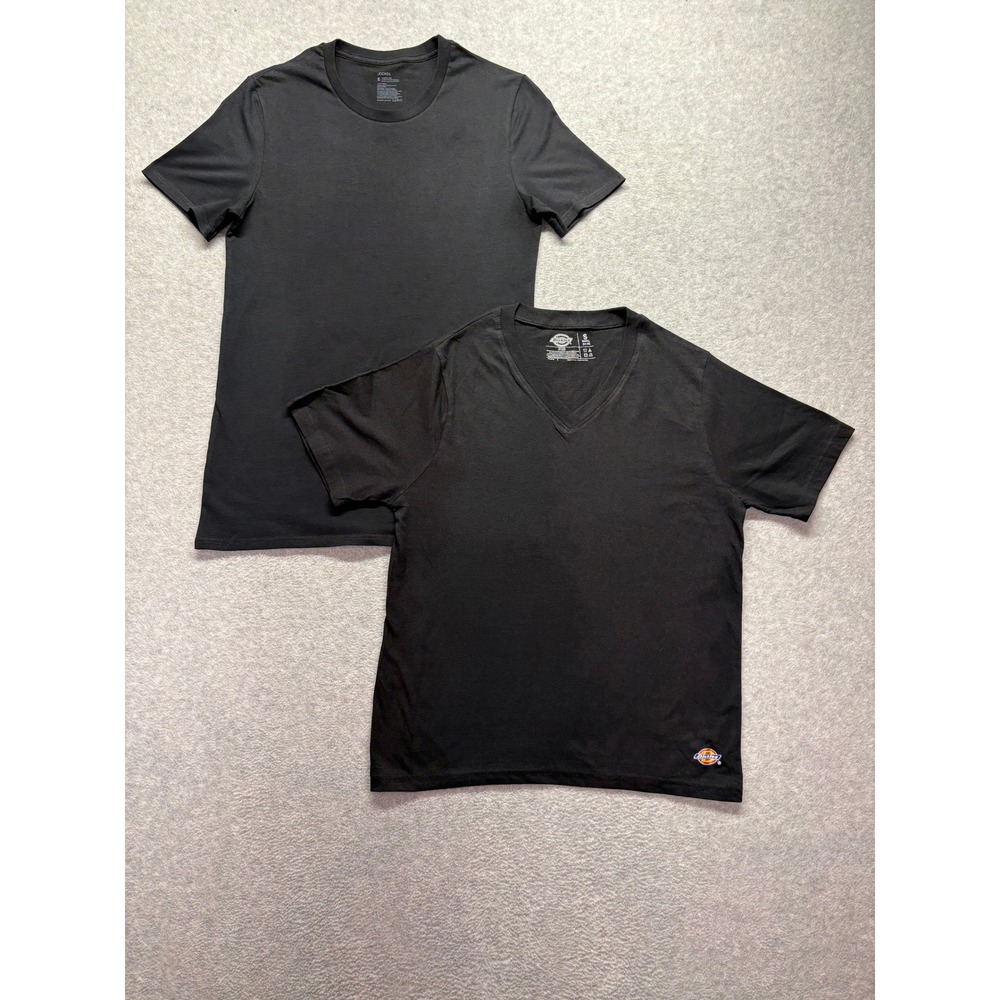Jockey Crew Neck & Dickies V-Neck T-Shirt Bundle Mens Small Black 2 Pack